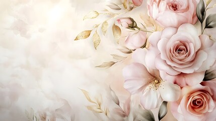 Romantic Watercolor Roses with Gold Foil Accents for Elegant Invitations