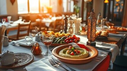 Delicious Hummus in Restaurant Setting.