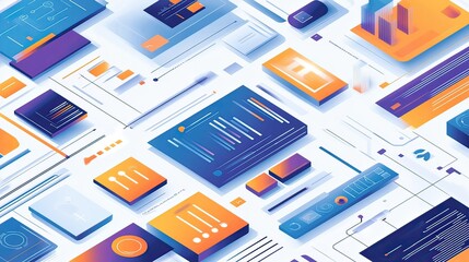 Digital data visualization, isometric design, tech background, website banner