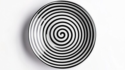 Fototapeta premium Black and White Ceramic Plate with Spiraling Design