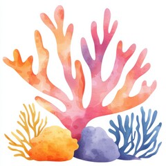 Obraz premium Vibrant watercolor coral reef scene underwater art illustration ocean close-up marine life awareness, isolated on white background