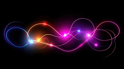 Abstract glowing neon light trails on black background for design