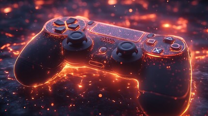 Fiery glowing game controller on embers.