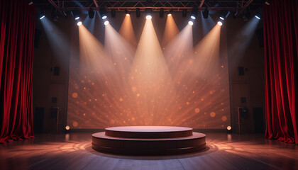 Round Podium Table on Stage Backdrop for Product Display and Advertisement Design