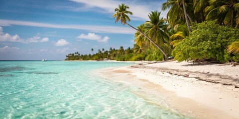 Lush Tropical Island Paradise: Ocean View with Bokeh Effect - Stock Photo