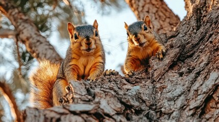 Two Curious Squirrels on a Tree