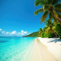 White sand beach, turquoise water, palm trees, untouched, vegetation, nature