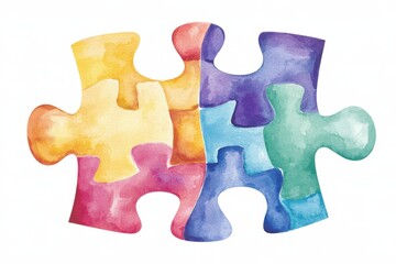 Obraz premium Watercolor puzzle pieces artistic display creative environment vibrant colors abstract concept, isolated on white background