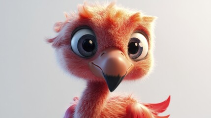 Fototapeta premium Cute cartoon bird with big eyes and fluffy red feathers
