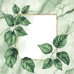Fototapeta premium Green Leaves Frame Elegant Marble Background Design