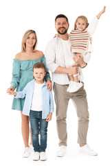 Fototapeta premium Happy parents with their children on white background