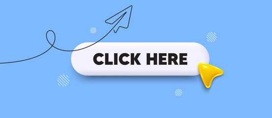 Click here search bar. Share plane line icon. Click here. Register announce sign. Order here offer symbol. Search button with 3d cursor. Vector