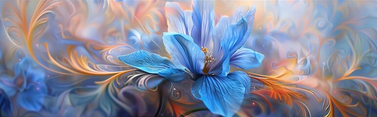 Blue beautiful flower on a beautiful toned blurred background, border. Delicate floral background, selective soft focus.