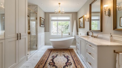 Elegant Master Bathroom Interior Design with Freestanding Tub and Marble Finishes