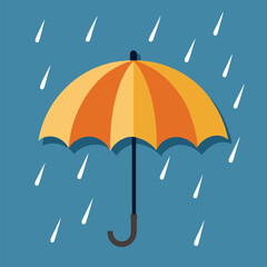 Colorful umbrella in the rain, symbolizing weather, protection, and rainy days