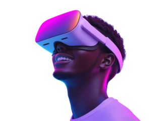 Isolated Smiling Man with VR Headset