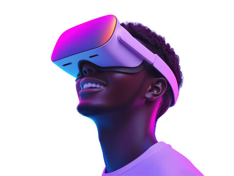 Isolated Smiling Man with VR Headset
