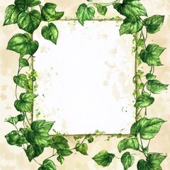 Fototapeta premium Green Leaves Frame A Blank Watercolor Background