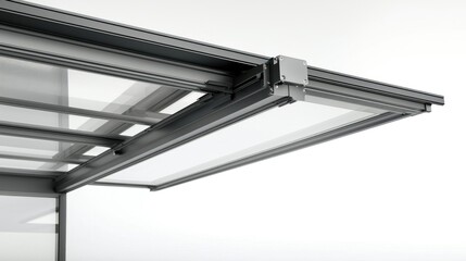 Retractable awning detail, aluminum frame, studio shot, modern design, architectural