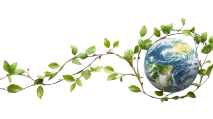 Earth Day PNG file, Earth wrapped in a vine plant, symbolizing nature's embrace and environmental care, isolated on white