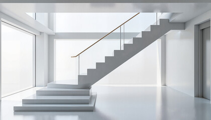 Futuristic floating staircase design in sleek interior, modern architecture