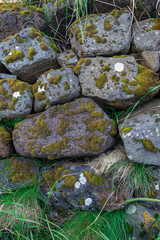 Moss covered rock wall at Stafnesviti lighthouse