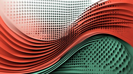 Abstract Coral and Teal Wave Design with Perforated Background