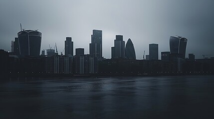 Fototapeta premium Monochrome city skyline silhouette against a plain sky, offering a modern and understated urban feel