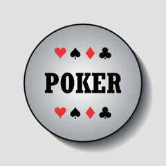 Round gray poker emblem with bridges of cards. Vector on a gray background