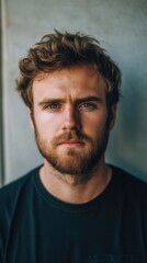Obraz premium Portrait of a Young Man with Wavy Hair and Beard