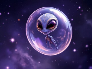 Fototapeta premium alien figure, glowing bubble, sci-fi art, extraterrestrial being, mystical atmosphere, cosmic vibes