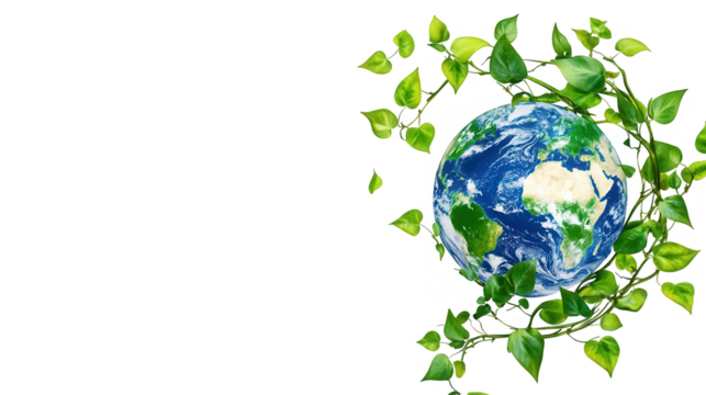 Earth Day PNG file, Earth wrapped in a vine plant, symbolizing nature's embrace and environmental care, isolated on white - Powered by Adobe