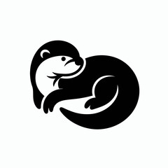 Otter silhouette in black on a white background