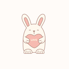 Cute bunny with heart vector illustration. Valentines day postcard print