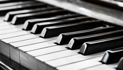 Classic piano keyboard. Musical instrument with black and white keys.