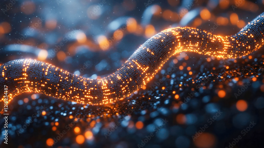 Poster a glowing digital blockchain link representing futuristic technology and data security
