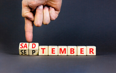 September is Sadtember symbol. Concept words September is Sadtember on beautiful wooden blocks....