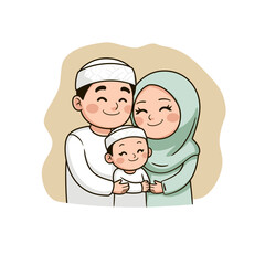 Happy Muslim Family Portrait Illustration