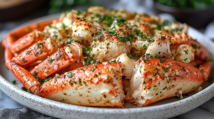 Roasted crab legs, herbs, kitchen, plate, food photography