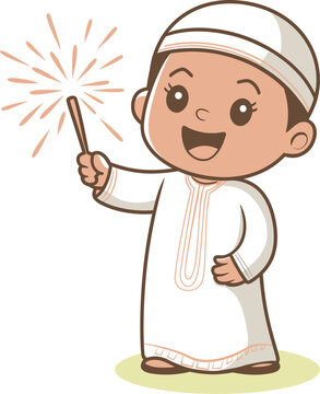 boy holding sparkler, white outfit, smiling clip art preview