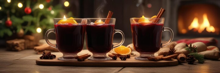 Cozy Christmas evening scene with a glass of mulled wine in a cup , christmas, glass, mulled