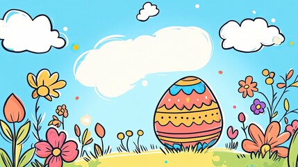 Fototapeta premium Springtime Easter Egg and Flowers Illustration