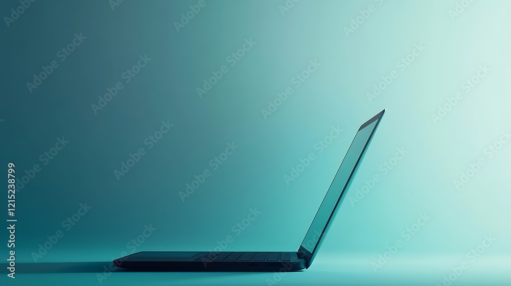 Canvas Prints a sleek modern laptop showcased on a soft blue gradient background with ample copy space on the righ
