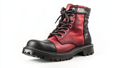 Stylish Fire Boots in Red and Black Urban Setting Product Showcase Fashion Close-Up Modern Design