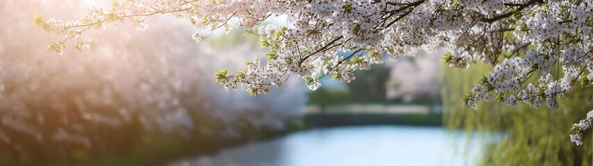 Obraz premium Blossoming apricot tree branches with copy space web banner: spring time concept