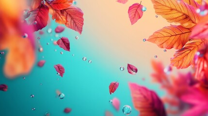 Autumn Leaves Falling Natural Background Fine Art Vibrant Colors Close-Up Serenity