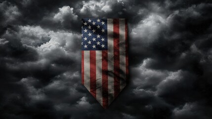 American Flag Overlay on Dramatic Cloudy Sky