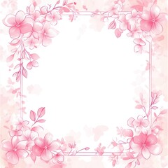 Delicate Pink Flowers Frame White Background Design
