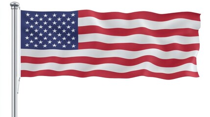 Fototapeta premium American Flag Waving Gently on a Pole