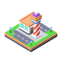 Barbershop building icon with striped pole